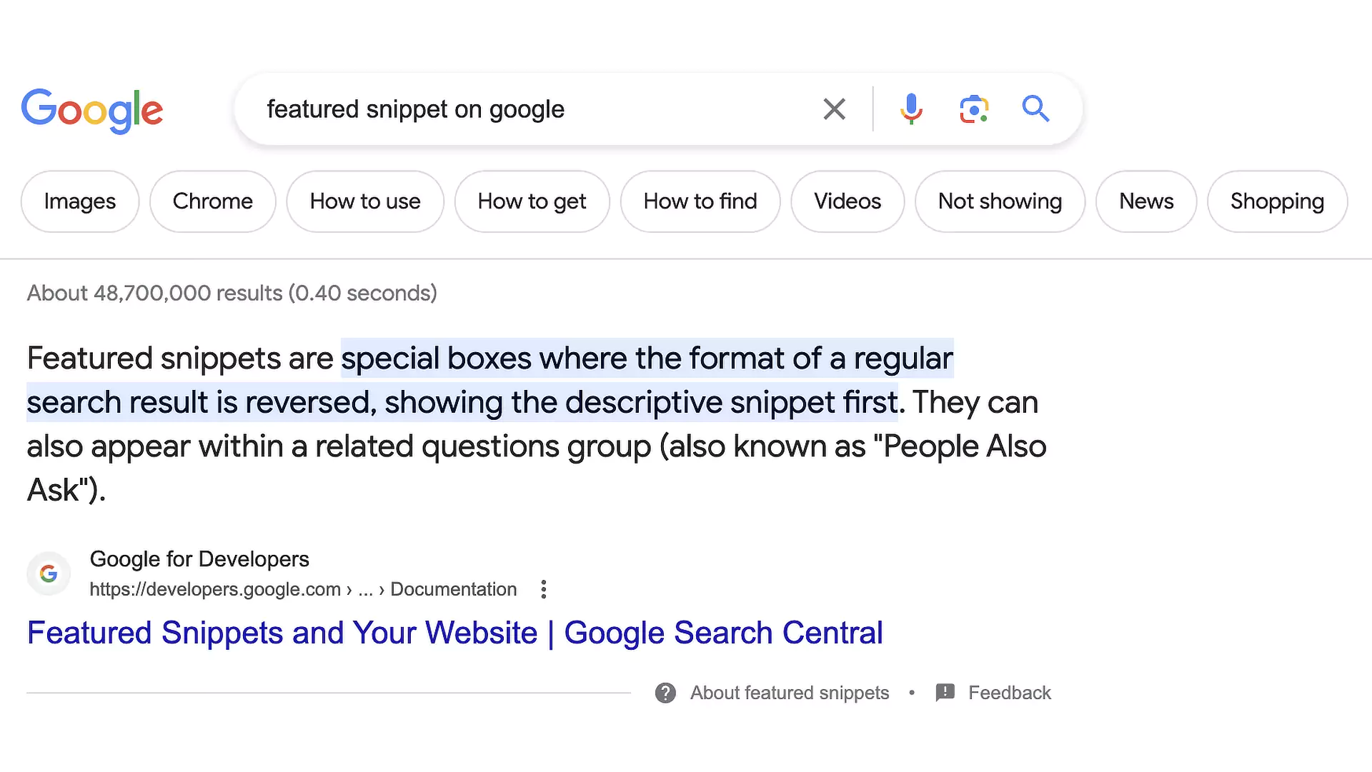 Featured Snippet on Google